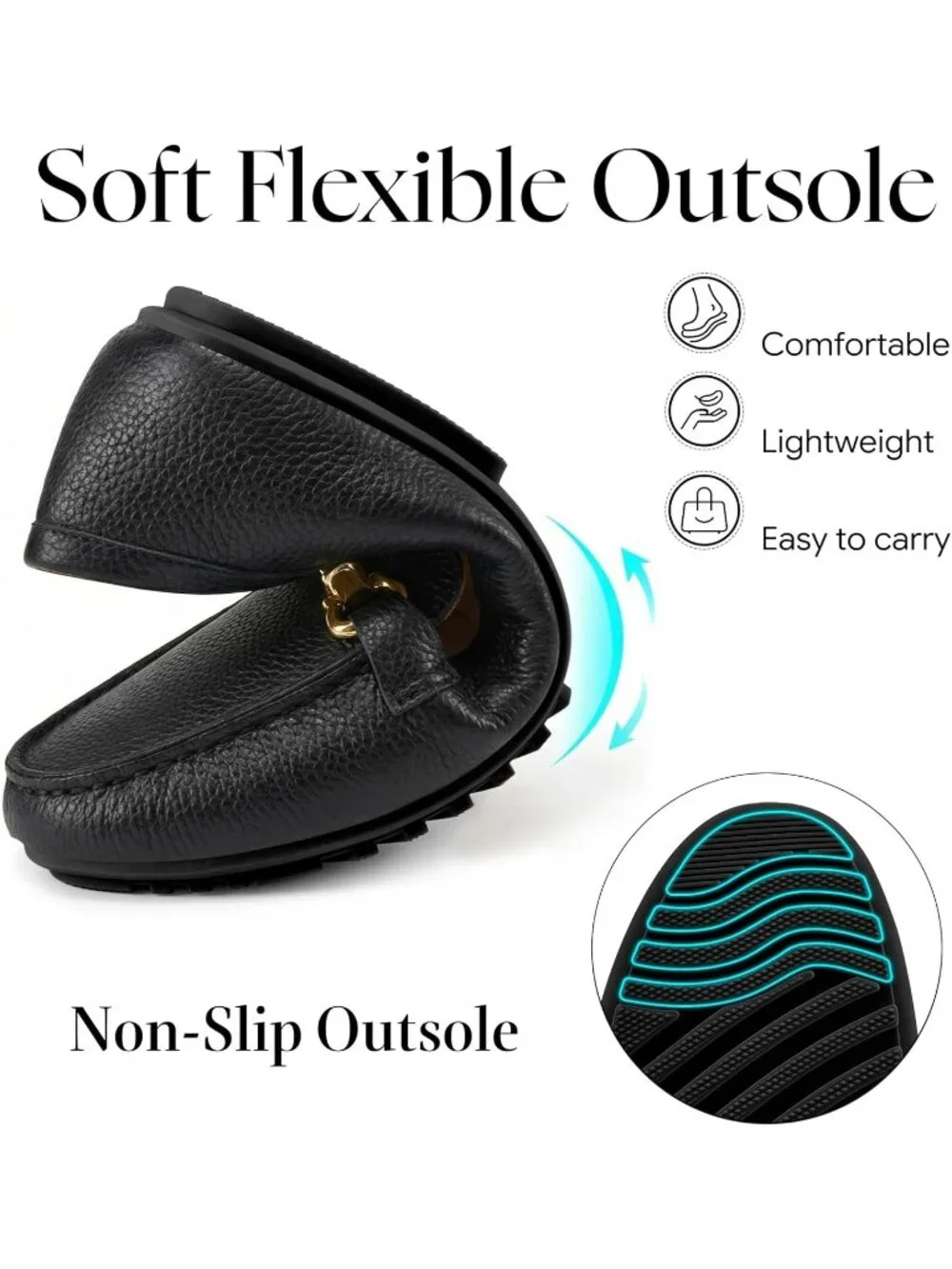 Women's Black Faux Leather Comfortable Casual Moccasins Flexible Flats Shoes